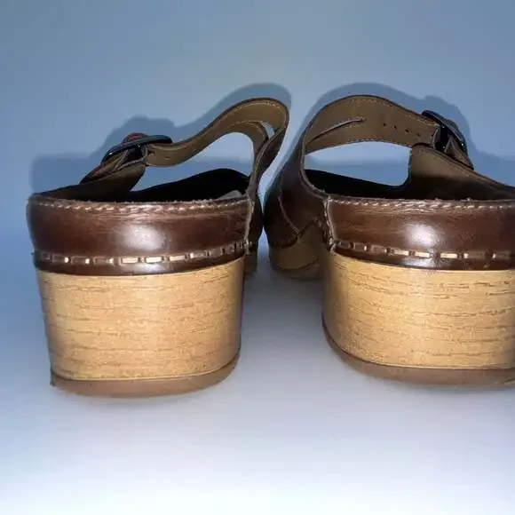 Dansko Martina Brown Leather Mary Jane Clogs size 38 EU 7.5 US professional shoe - Picture 6 of 7